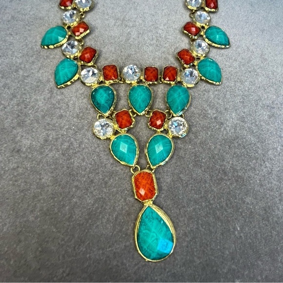 AMRITA Singh Crystal Dune Bib Necklace Turquoise/Coral - Picture 8 of 10